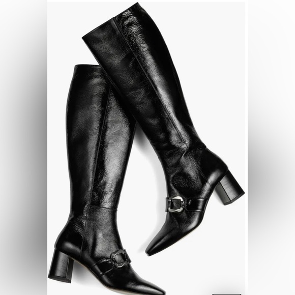 LK Bennett Shoes - LK Bennett Black Leather Gigi Oloid Block Heel Knee High Boot Size 40